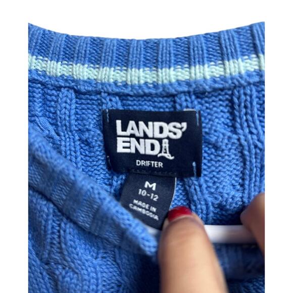 Lands' End Women's Cotton Drifter Cable Crew Neck Sweater Medium Light Blue - Picture 3 of 7